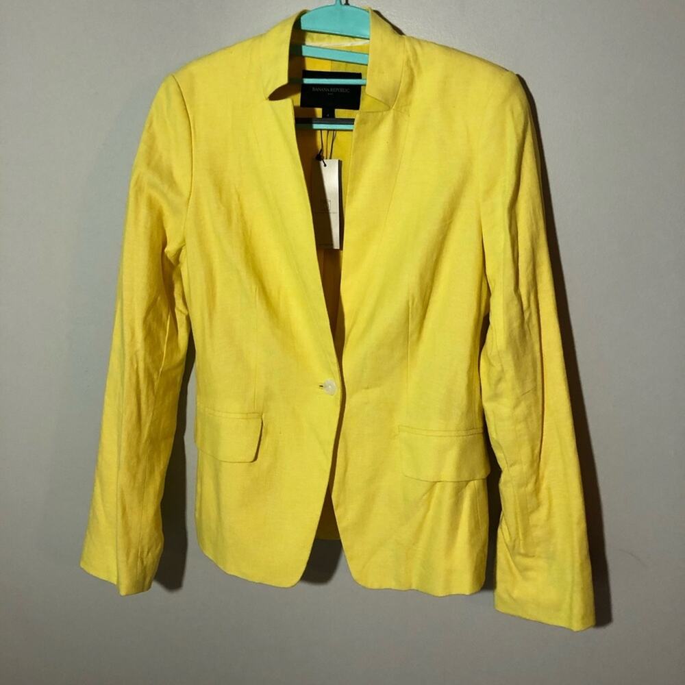 Nwt banana republic stretch linen washable bright yellow blazer women 4 preppy